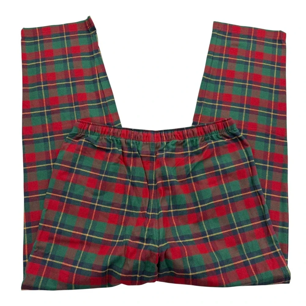 Garnet Hill Pajama Pants Mens M Multicolor Plaid Cotton Flannel Drawstring